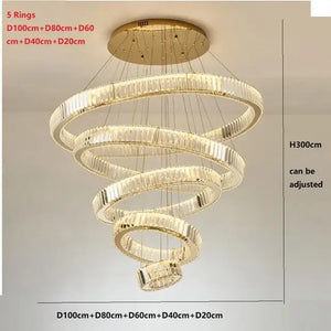 Crystal Ring Large Chandelier Pendant Lamp - D100D80D60D40D20 / Cold White / Gold body - Chandelier