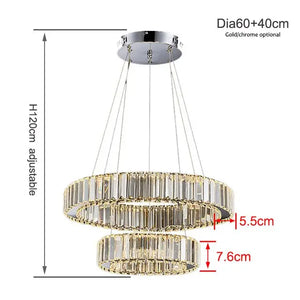 Crystal Ring Large Chandelier Pendant Lamp - D60 D40 2 Rings / Cold White / Gold body - Chandelier