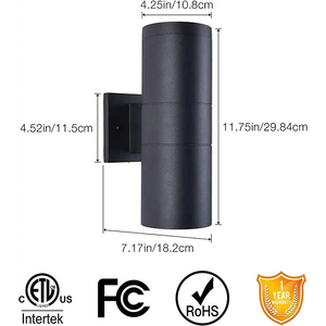 Up and Down Cylinder Outdoor Aluminum Wall Sconce Light - Black 1 Pack / cool white - Wall Lamp