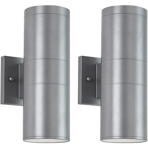 Up and Down Cylinder Outdoor Aluminum Wall Sconce Light - Silver 2 Packs / cool white - Wall Lamp