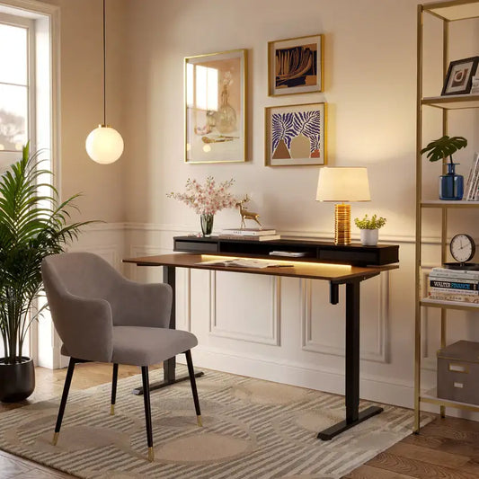 Electric Standing Desk with Double Drawer and Glass Top - Black Walnut / 48’’ x 24’’ - Desk > Standing Desk