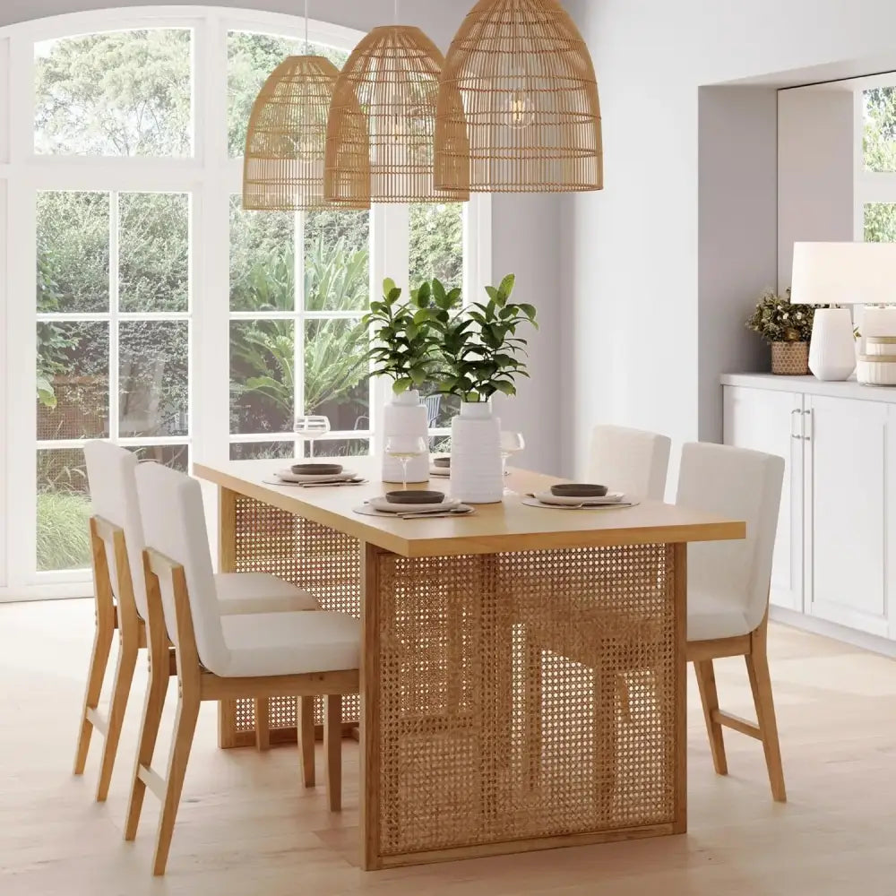 Esstisch aus Weide und Bambus für 6 Personen mit Rattaneinlagen – Orniture™
