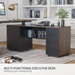 Executive Standing L-Shaped Desk with 3-Drawer File Cabinet