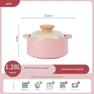 Modern Non Stick Ceramic Casserole Stew Pot - Pink - 1.28L casserole - Cookware set