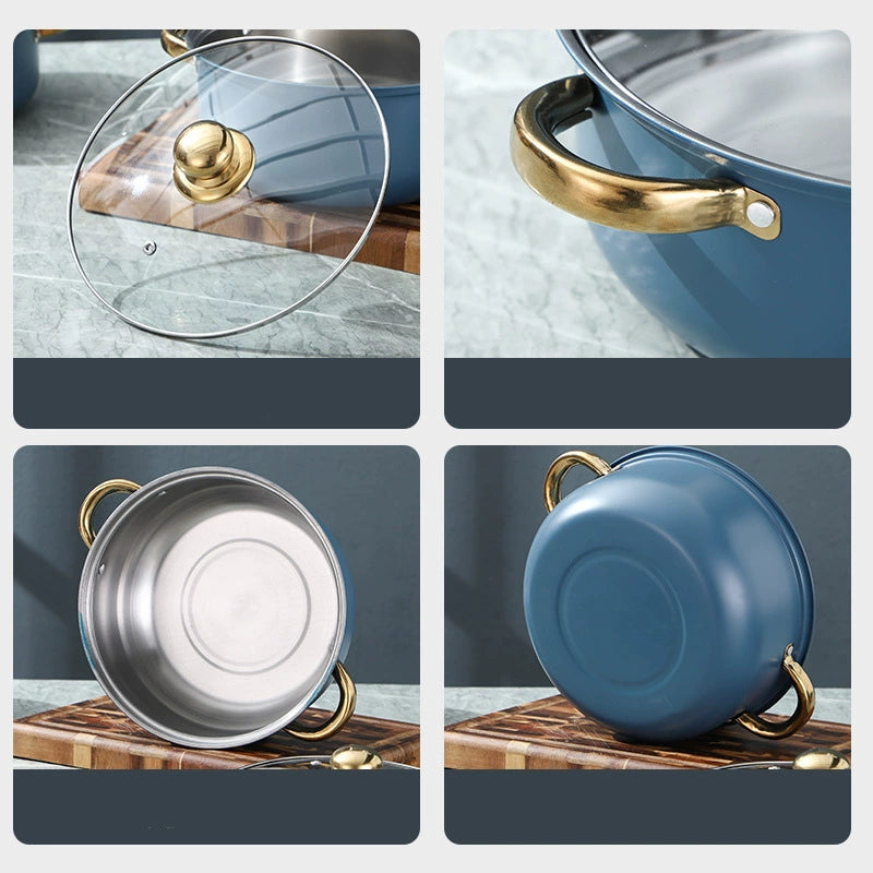 12 Piece Stainless Steel Glass Lid Non Stick Cookware Set