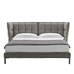 Italian Linen Modern Luxury Minimalist Double Bed Frame - Grey - Bedroom