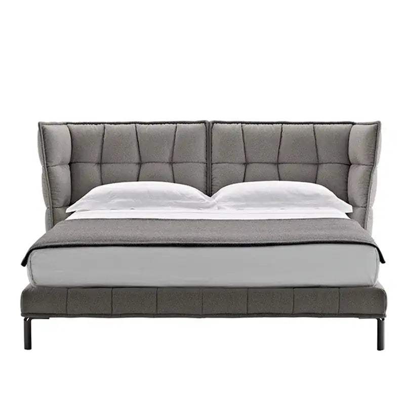 Italian Linen Modern Luxury Minimalist Double Bed Frame - Grey - Bedroom