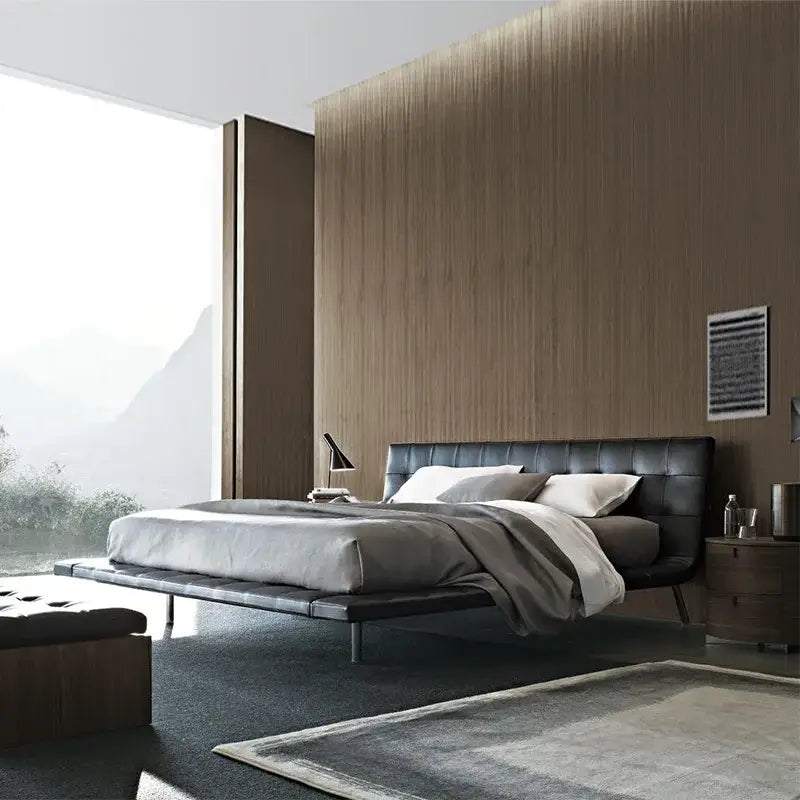 Italian Minimalist First Layer Cowhide Bed Frame - Bedroom
