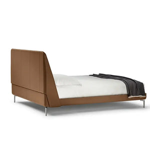 Italian Minimalist High Backrest Double Wood Bed Frame - Bedroom