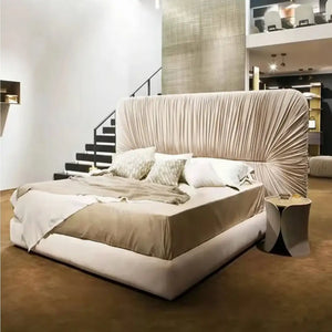 Italian Minimalist Queen French Pleated Bed Frame - Bedroom