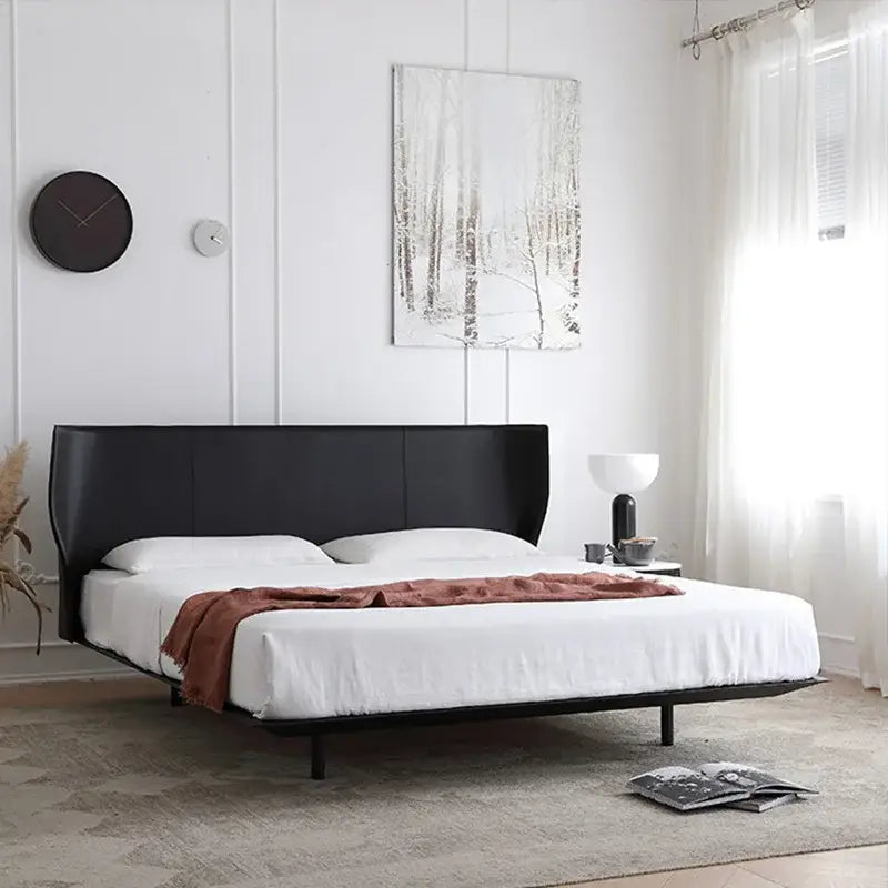 Italian Minimalist Saddle Leather Double Bed Frame - Bedroom