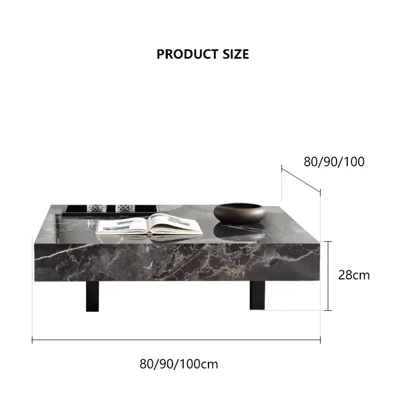 Italian Square Marble Stainless Steel Base Coffee Table - Multifunctional coffee table