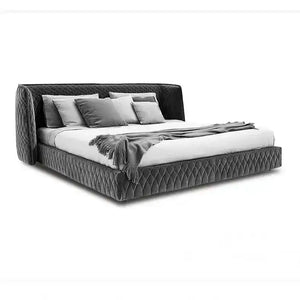Luxury Velvet Upholstered Queen King Bed Frame - Dark Gray - Bedroom