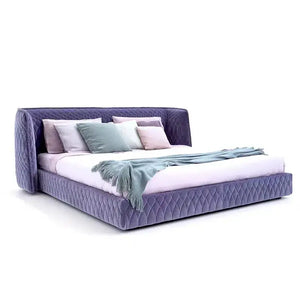 Luxury Velvet Upholstered Queen King Bed Frame - Purple - Bedroom