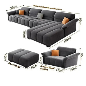 Minimalist Modular Velvet Sectional Compressed Sofa - All Set - 320 x 95 x 40 x 180 cm - Compressed Sofa