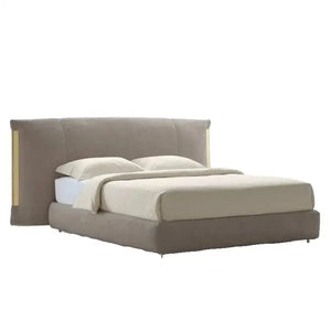 Minimalist PU Leather Double Veneer Wood Bed Frame - Beige / 180 x 200 cm - Bedroom