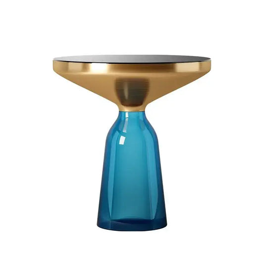 Modern Artistic Glass Round Coffee End Table - Green Gold - Multifunctional coffee table