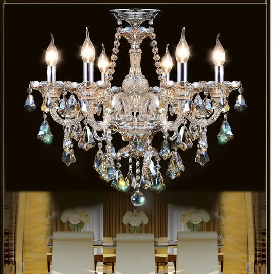 Modern Crystal K9 Chandelier Lamp - 6 Arm Lights / Silver with Cognac / Without Bulbs - Chandelier