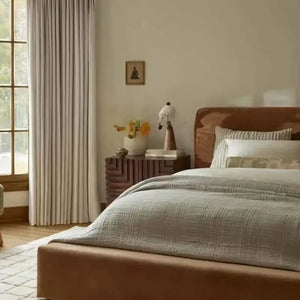 Modern Double Soft Fabric Upholstery Bed Frame - Brown - 150 x 200 cm - Bedroom