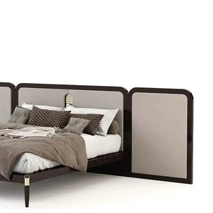 Modern Double Wooden Widened Backrest Bed Frame - Dark Gray / King - Bedroom