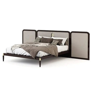 Modern Double Wooden Widened Backrest Bed Frame - Dark Gray / King - Bedroom