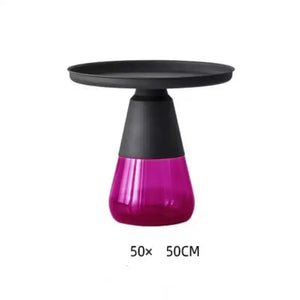 Modern Artistic Glass Round Coffee End Table - Black Pink - Multifunctional coffee table