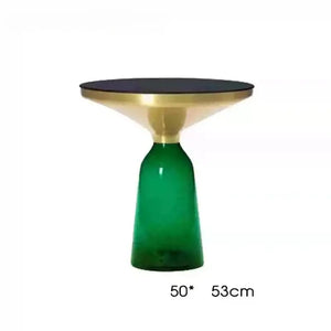 Modern Artistic Glass Round Coffee End Table - Gold Green - Multifunctional coffee table