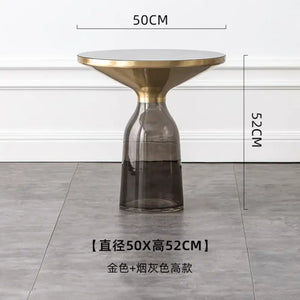 Modern Artistic Glass Round Coffee End Table - Gray Gold - Multifunctional coffee table