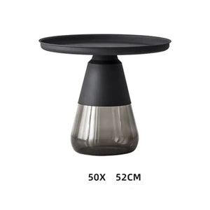 Modern Artistic Glass Round Coffee End Table - Light Brown Black - Multifunctional coffee table