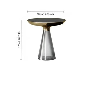 Modern Artistic Glass Round Coffee End Table - Light Gray Gold - Multifunctional coffee table