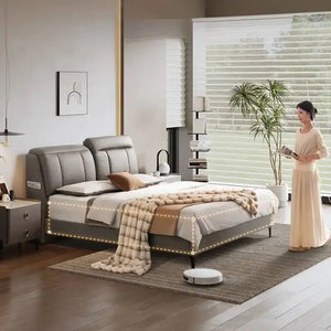 Modern High Headboard Double Bed Frame - Gray - 150 X 200 cm - Bedroom