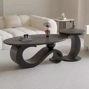 Modern Italian Style Round Nordic Coffee Table - Black Oval - Multifunctional coffee table