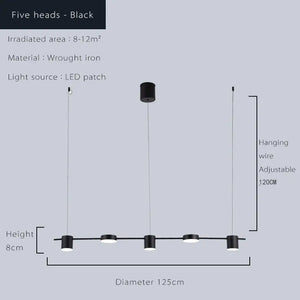 Modern Led Ceiling Chandelier Hanging Lamp - 5 heads black / switch control|Cold White - Hanging Light