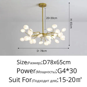 Modern LED Chandelier Light Tree Branch Firefly - Gold 30 Heads / Glass lampshade / Warm White 3000K - Lamps