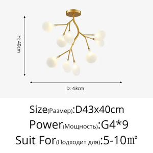 Modern LED Chandelier Light Tree Branch Firefly - Gold 9 Heads / Glass lampshade / Warm White 3000K - Lamps