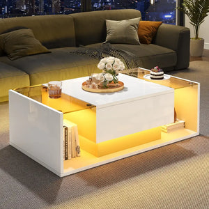 Modern LED Minimalist Drawer Glass Shelf Coffee Table - Multifunctional coffee table