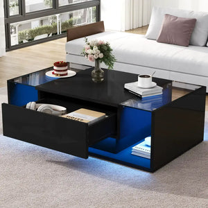 Modern LED Minimalist Drawer Glass Shelf Coffee Table - Multifunctional coffee table