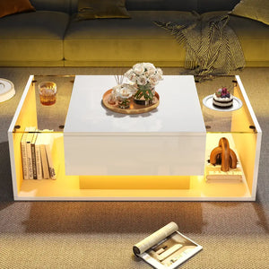 Modern LED Minimalist Drawer Glass Shelf Coffee Table - Multifunctional coffee table