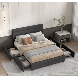 Modern Linen Fabric Storage Upholstered Bed Frame - Bedroom