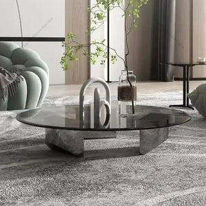Modern Minimalist Round Glass Stainless Steel Coffee Table - 50X50X50CM - Multifunctional coffee table