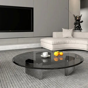 Modern Minimalist Round Glass Stainless Steel Coffee Table - Multifunctional coffee table