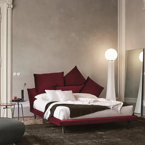 Modern Pillow Backrest Double Bed Wooden Frame - Dark Gray / Queen - Bedroom