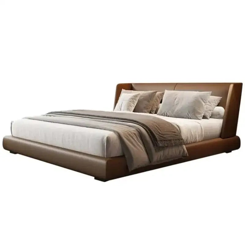 Modern PU Leather King Wood Double Bed Pine Frame - Bedroom