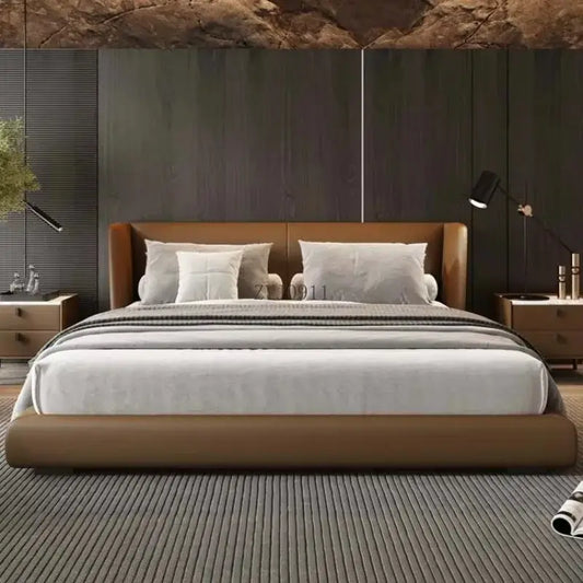 Modern PU Leather King Wood Double Bed Pine Frame - 150 x 200cm - Bedroom