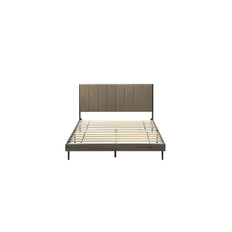 Modern Queen Weathered Upholstered Bed Frame - Brown - Bedroom