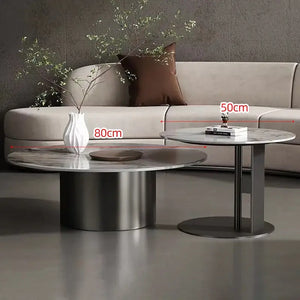 Modern Round Slab Top Metal Base Coffee Table Set - Silver Set - 80cm - Multifunctional coffee table