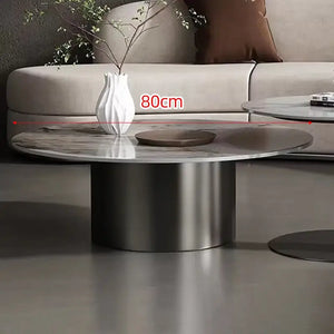 Modern Round Slab Top Metal Base Coffee Table Set - Silver - Coffee table - 80cm - Multifunctional coffee table