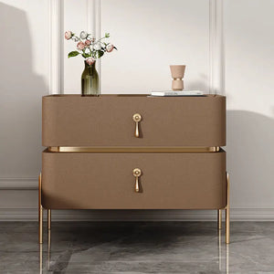 Modern Two Drawer Bedside Storage Cabinet - Brown / 35x40x50cm