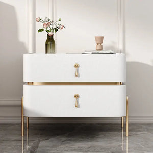 Modern Two Drawer Bedside Storage Cabinet - White / 35x40x50cm