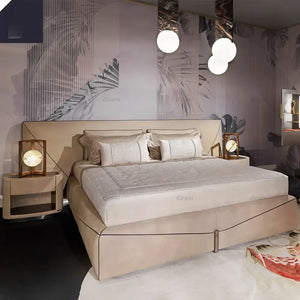 Modern Upholstered Headboard Soft Leather Bed Frame - Beige - Bedroom